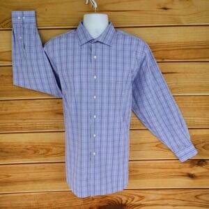 Van Heusen Flex Dress Shirt Mens Size 17.5 Blue Checks Regular Fit Spread Collar